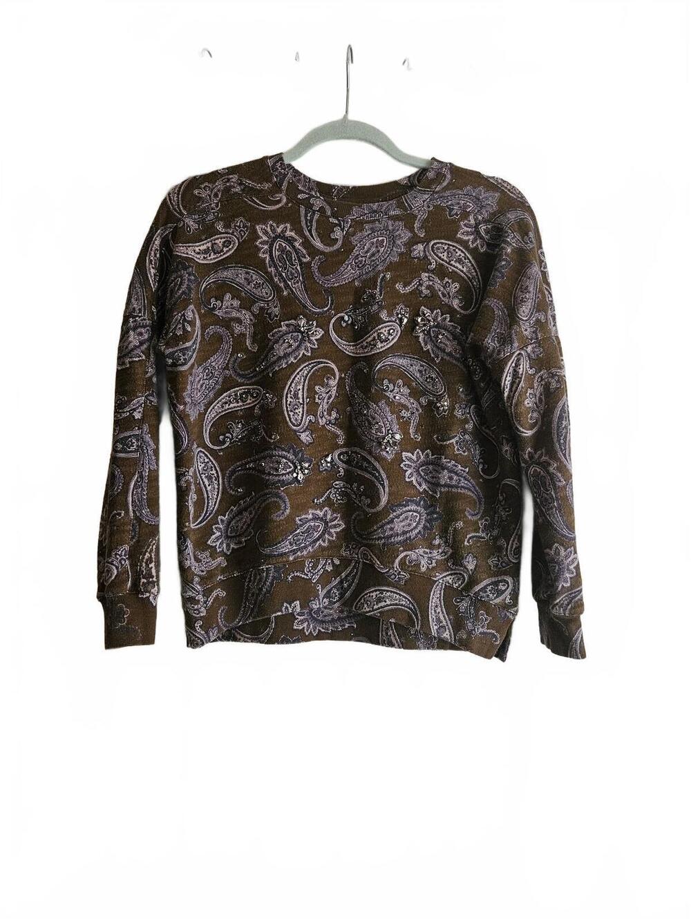 Loft Brown Multi-Color Paisley Crewneck Sweatshirt L-Bohemian Cabincore Vibes